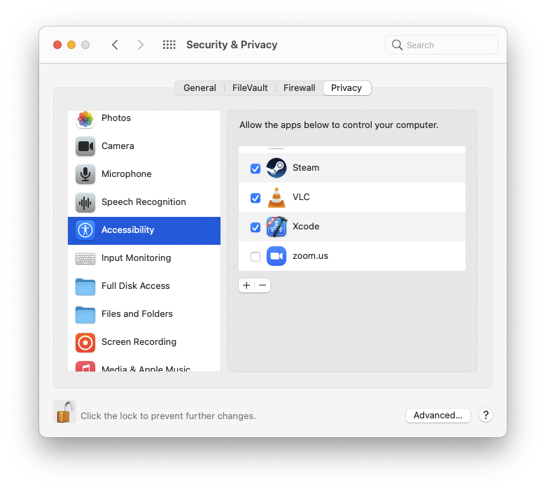 Accessibility permissions